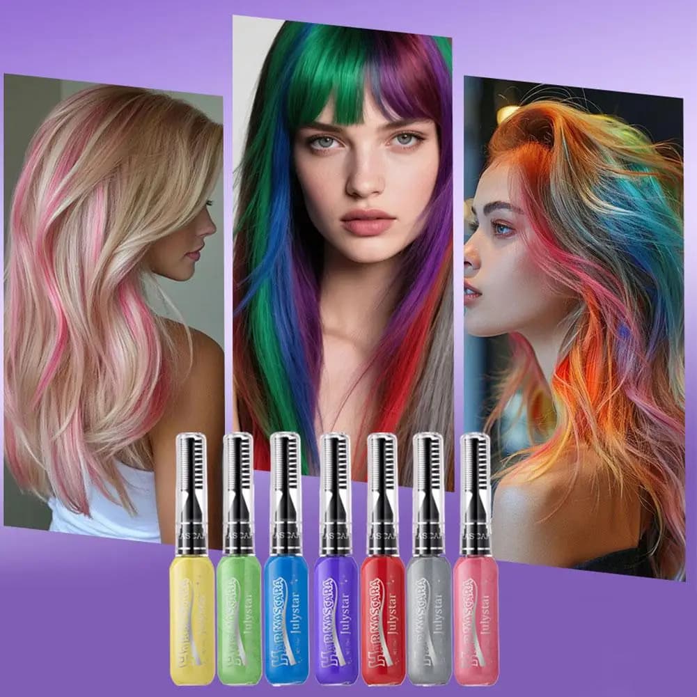 15 Colors Washable Hair Dye Pen with Brush Comb Dual Ended Waterproof Mascara Long Lasting Eyelash Makeup Tool for Kids Party