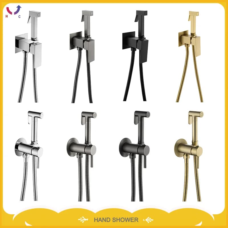 Set di rubinetti per bidet per WC caldo e freddo portatile in ottone Set di rubinetti per bidet per WC portatile in oro spazzolato Doccia igienica per la pulizia della casa
