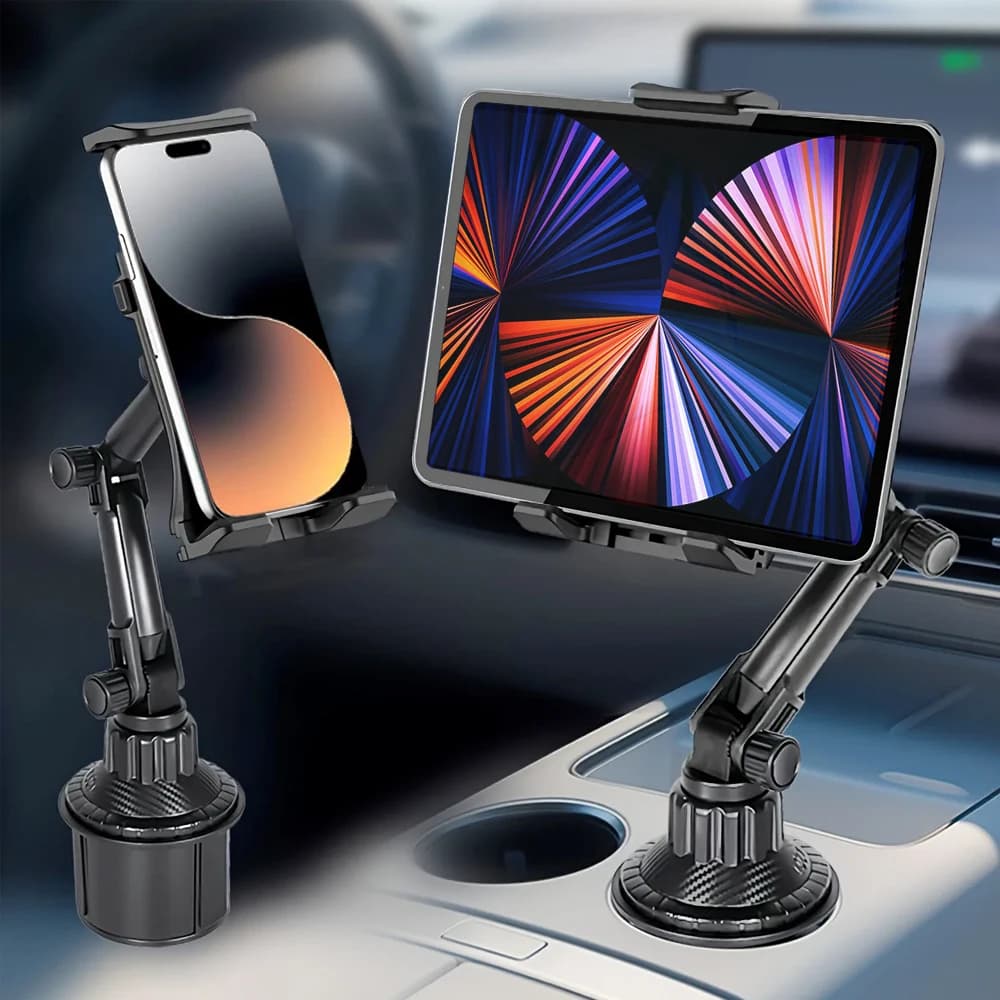Support for Car Tablets with Fissaggio al Portabicchieri, Adjustable 360°, Support for Smartphones with 270° Inclination, Triangular Base, RAM connection for SUVs, Compatible with iPad Pro 11 Air