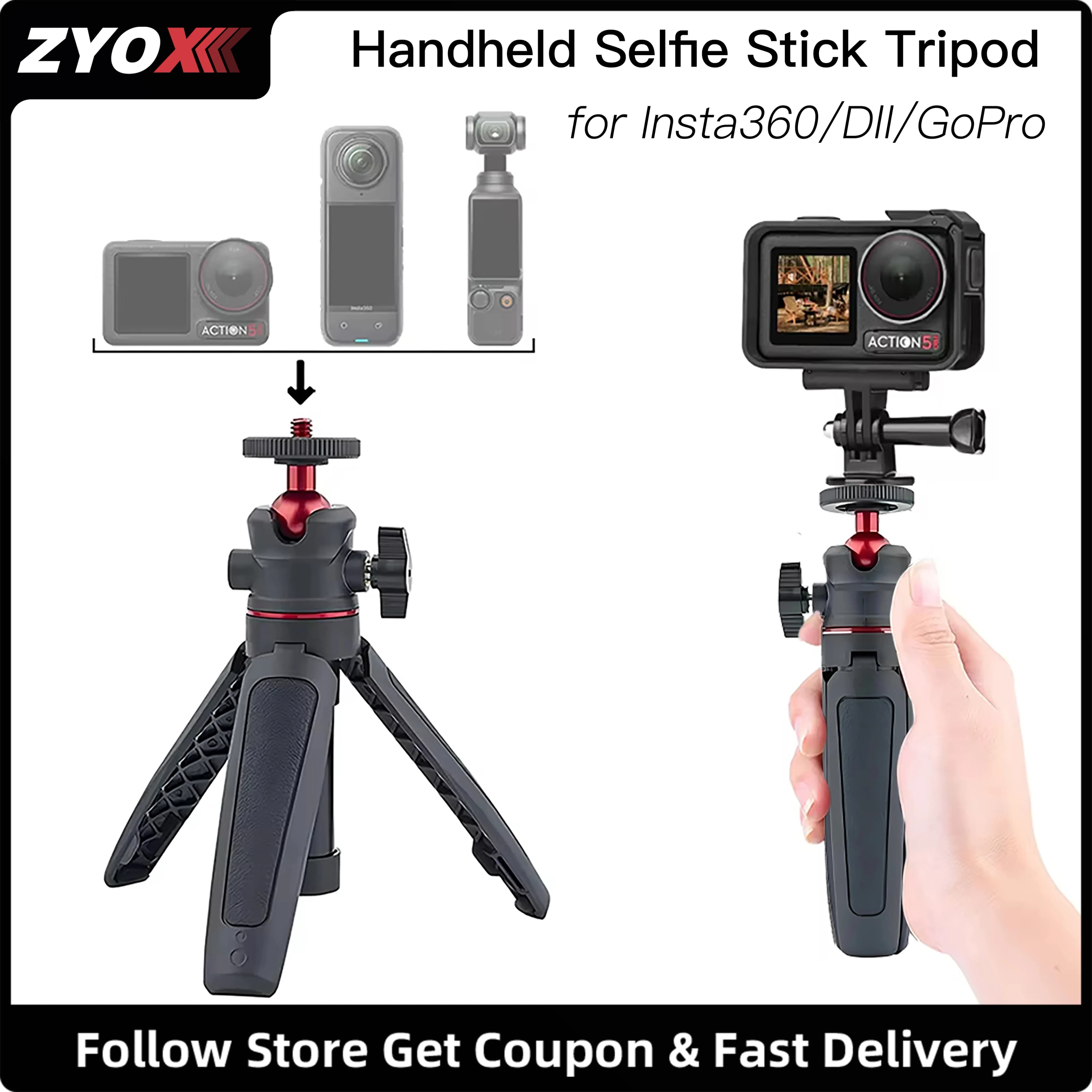 Treppiede Selfie Stick for DJI Pocket 3 / Gopro 13 / Insta360 Ace Pro 2 Action Camera Extension Rods for Adjustable Tripod Support Phone
