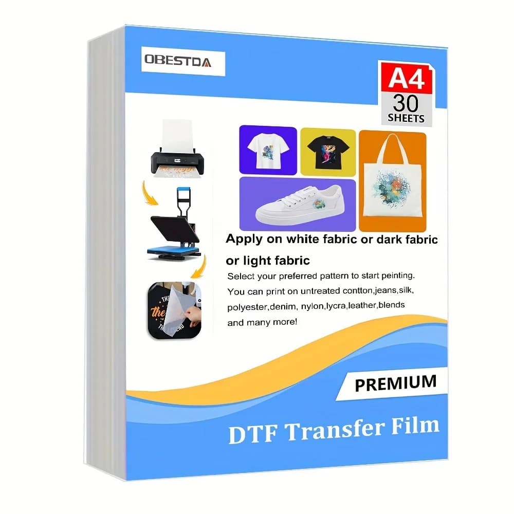 A4 30 Pieces DTF PET Transfer Film Heat Transfer Paper Pretreat Sheets Transparent Double Sided Opaque For You Directly on T-shirt Bags