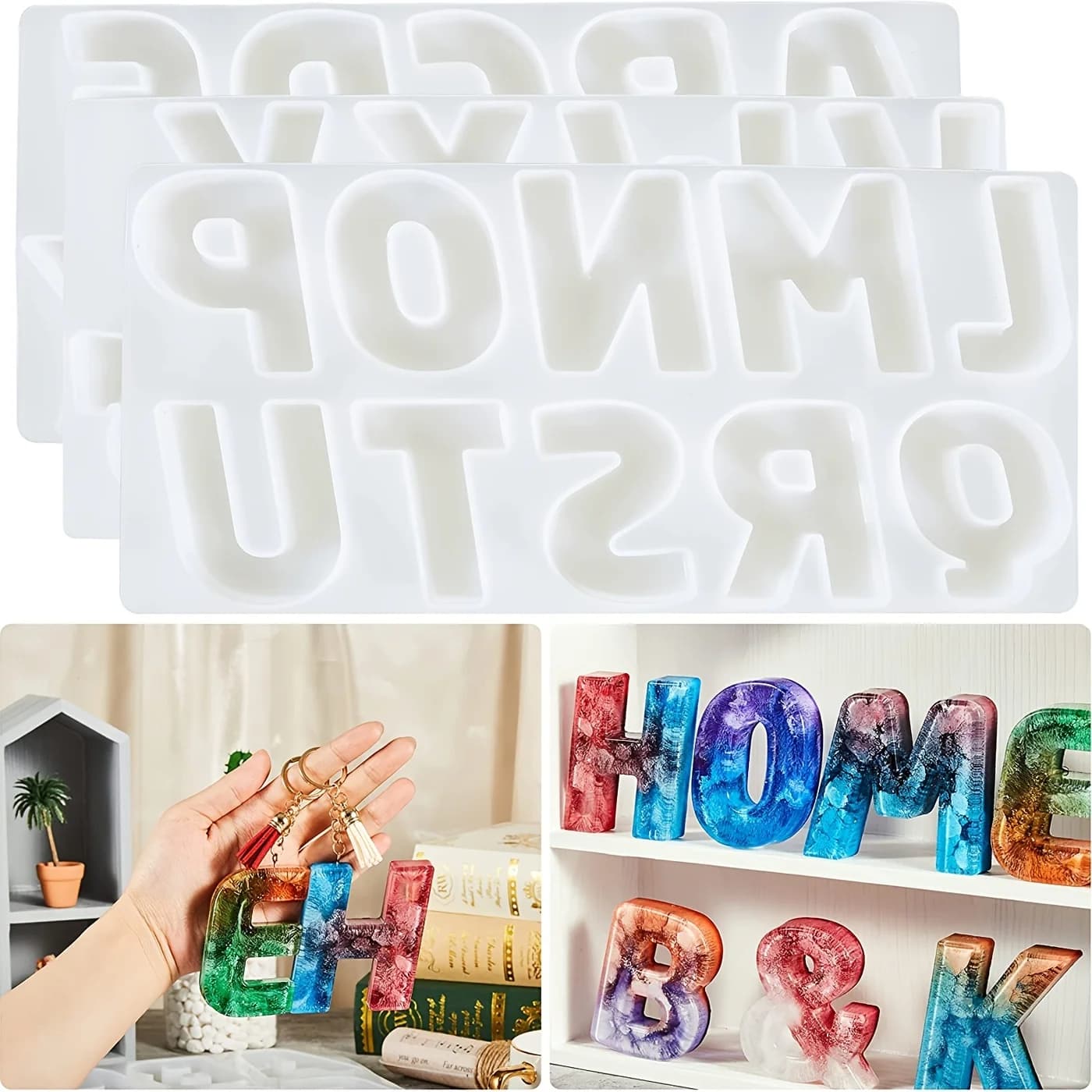 3 stampi in resina, stampi in resina con lettere invertite grandi da 3 pollici, nuovi stampi in silicone per colata di resina epossidica, lettere grandi e decorazioni