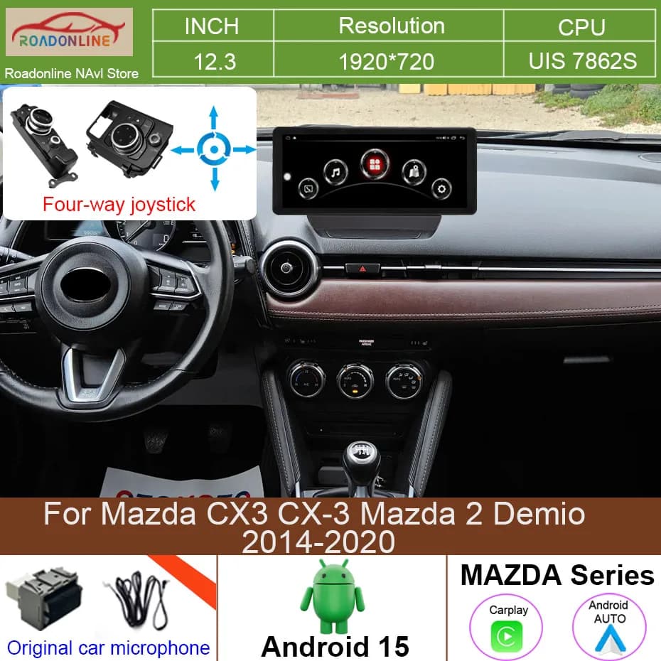 Autoradio Android 15 da 12,3 Pollici 8+256GB per Mazda CX3 CX-3 Mazda 2 Demio 2014-2020, Lettore Multimediale Video con CarPlay 4G WIFI