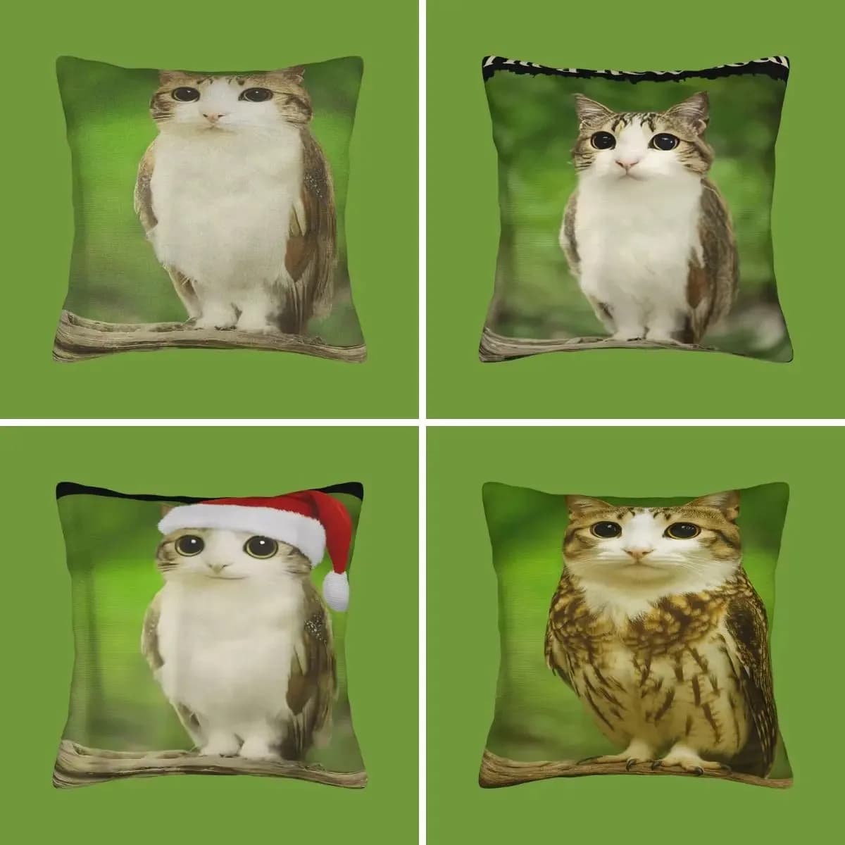 Fodere per cuscini con meme di gufo-gatto - Divertenti fodere per cuscini in poliestere con animali ibridi per divano, camera da letto, dormitorio