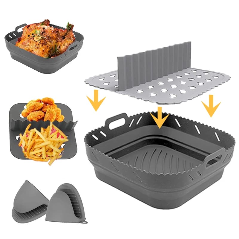 Cestino a forma di silicone per friggitrice ad aria, quadrato rotondo, riutilizzabile, pieghevole, senza Bpa, 20 cm/22 cm, accessori per la fodera dello stampo per friggitrice ad aria
