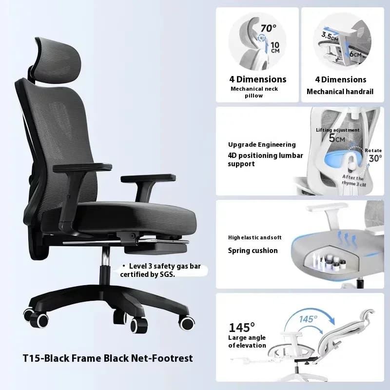 Sedia da Ufficio Ergonomica con Poggiatesta e Schienale in Rete Regolabili, Cuscino Rilassante, Poltrona Direzionale per Ufficio (Aliexpress Spagna)