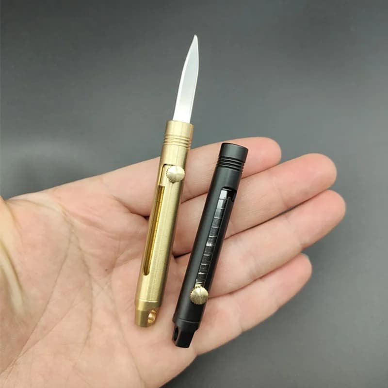 Mini Coltello Telescopico in Ottone, Coltello Tascabile da Esterno, Coltello Portachiavi, Regalo, Coltello Portatile per Aprire Scatole