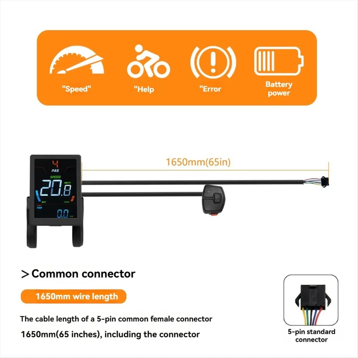 (X07A) Display LCD per Bici Elettrica, Pannello DZ32 con Connettore SM, Misuratore Intelligente per E-bike e Scooter Elettrici