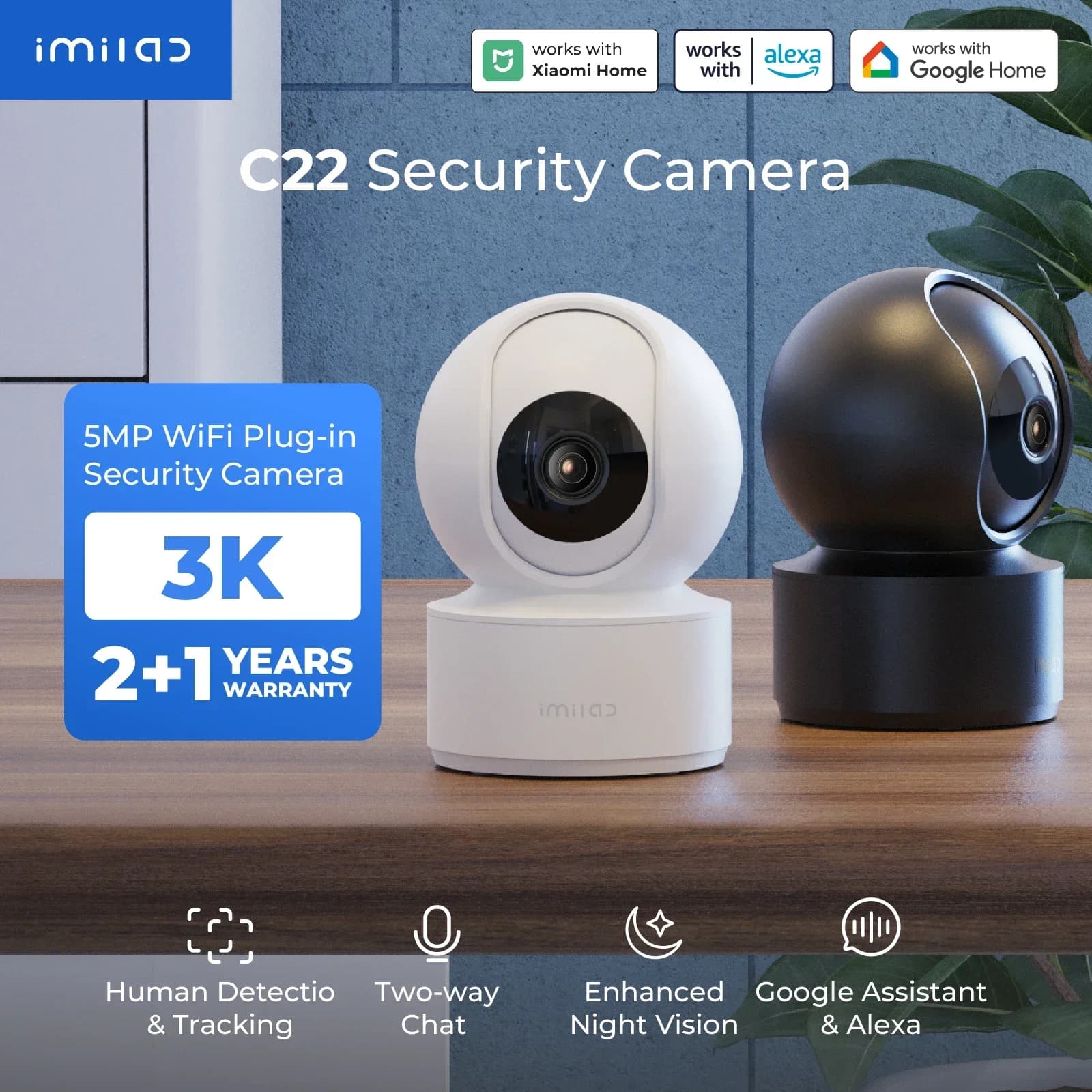 Telecamera di Sicurezza Interna IMILAB C22 3K - 360° ° Telecamera Domestica con Visione Notturna a Colori per Monitoraggio Bambini/Animali Domestici, WiFi6 con Rilevamento AI