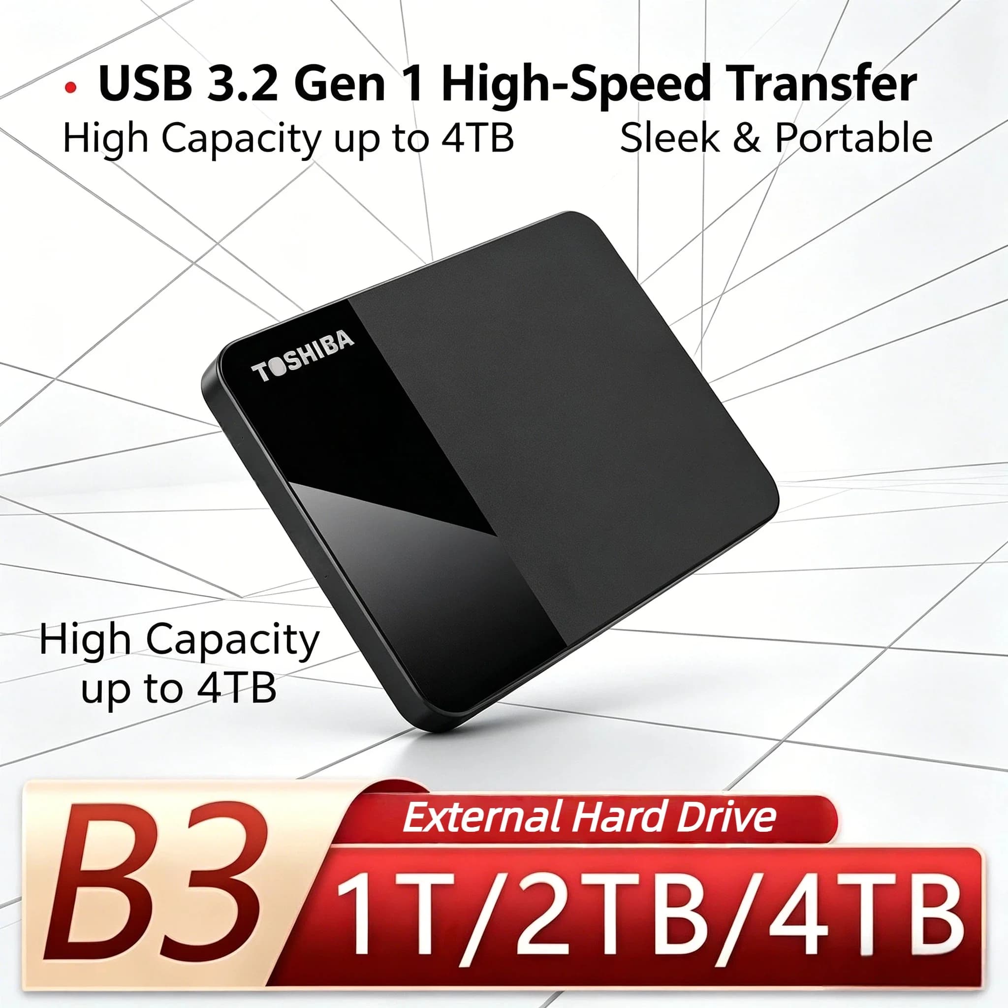 OEM per Toshiba B3, Disco Rigido Esterno di Espansione da 500GB, 1TB, 2TB, USB 3.0, HDD Portatile da 2.5 Pollici, Box per Archiviazione Veloce