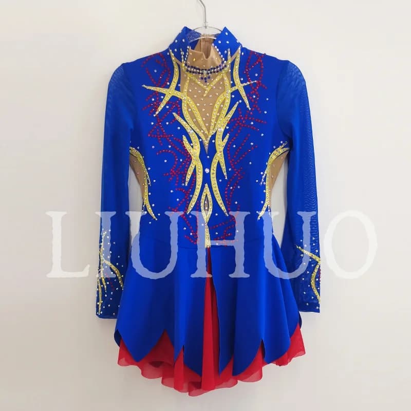 LIUHUO Pattinaggio di Figura sul Ghiaccio Vestito Ragazze Donne Adolescenti Elastico Spandex Blu Concorrenza All'ingrosso BD338