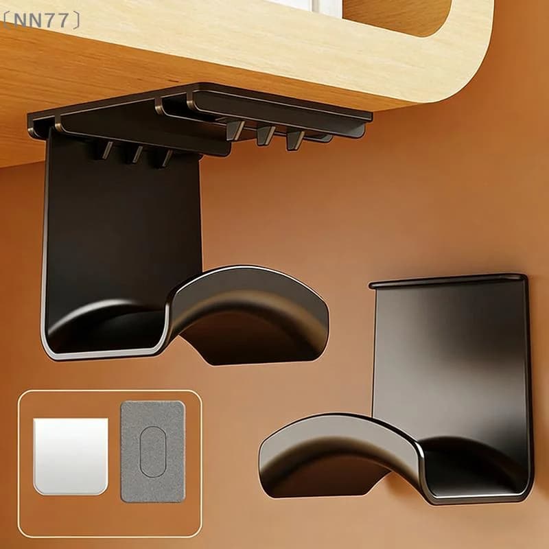 〔NN77〕2Pcs Universal Under Desk Headphone Stand Adhesive Wall Mount Hanger Rack For Gaming Earphone Bracket Holder〔W7〕