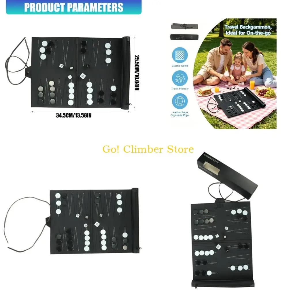 Q84C Portable Travel Board Game trategy Board Game Backgammon Board Game Folding PU Leather Chess Board Easy to Play