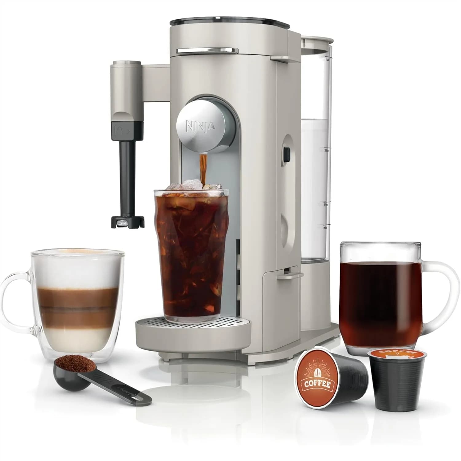 Macchina da Caffè Monodose, Compatibile con Capsule K-Cup, Prepara Caffè Macinato, Design Compatto con Montalatte Integrato, Serbatoio da 56 oz, 6-24