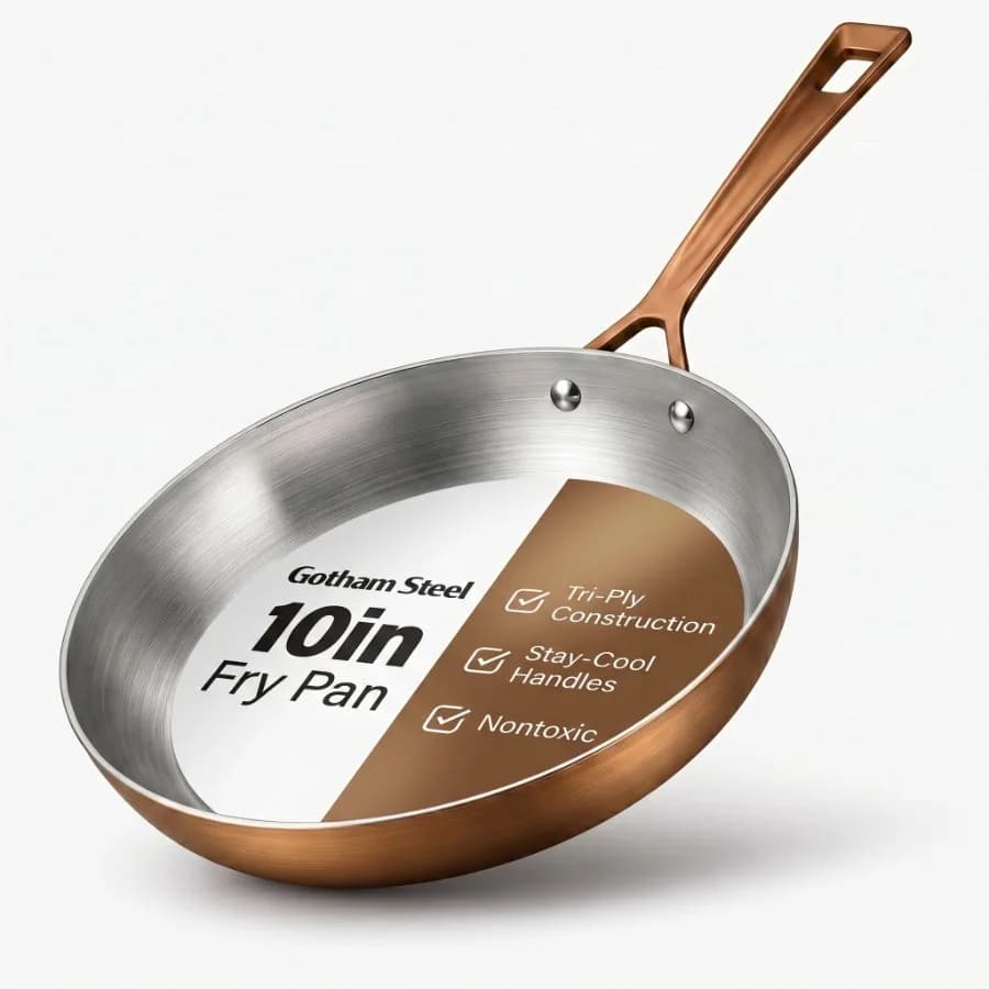 10 Inch Stainless Steel Frying Pan Tri-Ply Skillet Stainless Steel Pan with Stay-Cool Handle Induction Ready Dishwasher Safe No