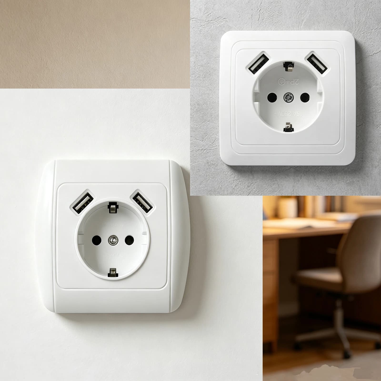 Presa elettrica a muro 5V2A standard UE con doppia presa USB domestica, caricatore con porta USB tipo E e B