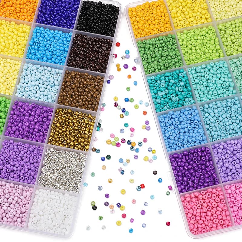 Circa 5200 Pezzi Scatola di Perline di Riso a 24 Griglie, Materiali per Gioielli Fai-da-Te, Bracciali, Orecchini, Accessori Kandi