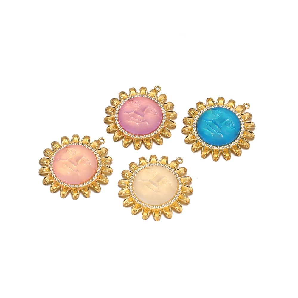 3 Pezzi Ciondoli Creativi a Forma di Girasole in Acciaio Inossidabile con Pietra per Creazione Gioielli Fai da Te, Bracciali, Orecchini, Collane e Componenti