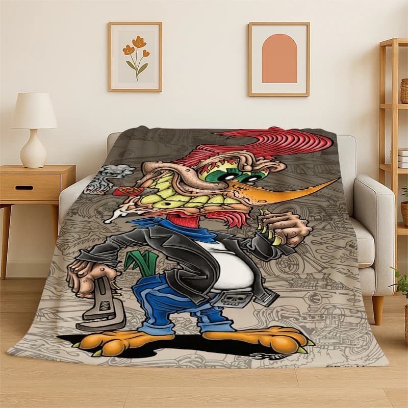 Coperta in flanella 3D con motivo Rat Fink, auto da corsa e moto, morbida e calda, ideale per camera da letto, soggiorno, letto, viaggi, picnic, regalo
