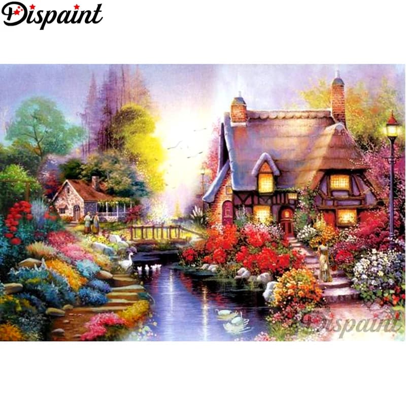 Dispaint Full Square/Round Drill 5D DIY Diamond Painting "House flower" Embroidery Cross Stitch 3D Home Decor A10829