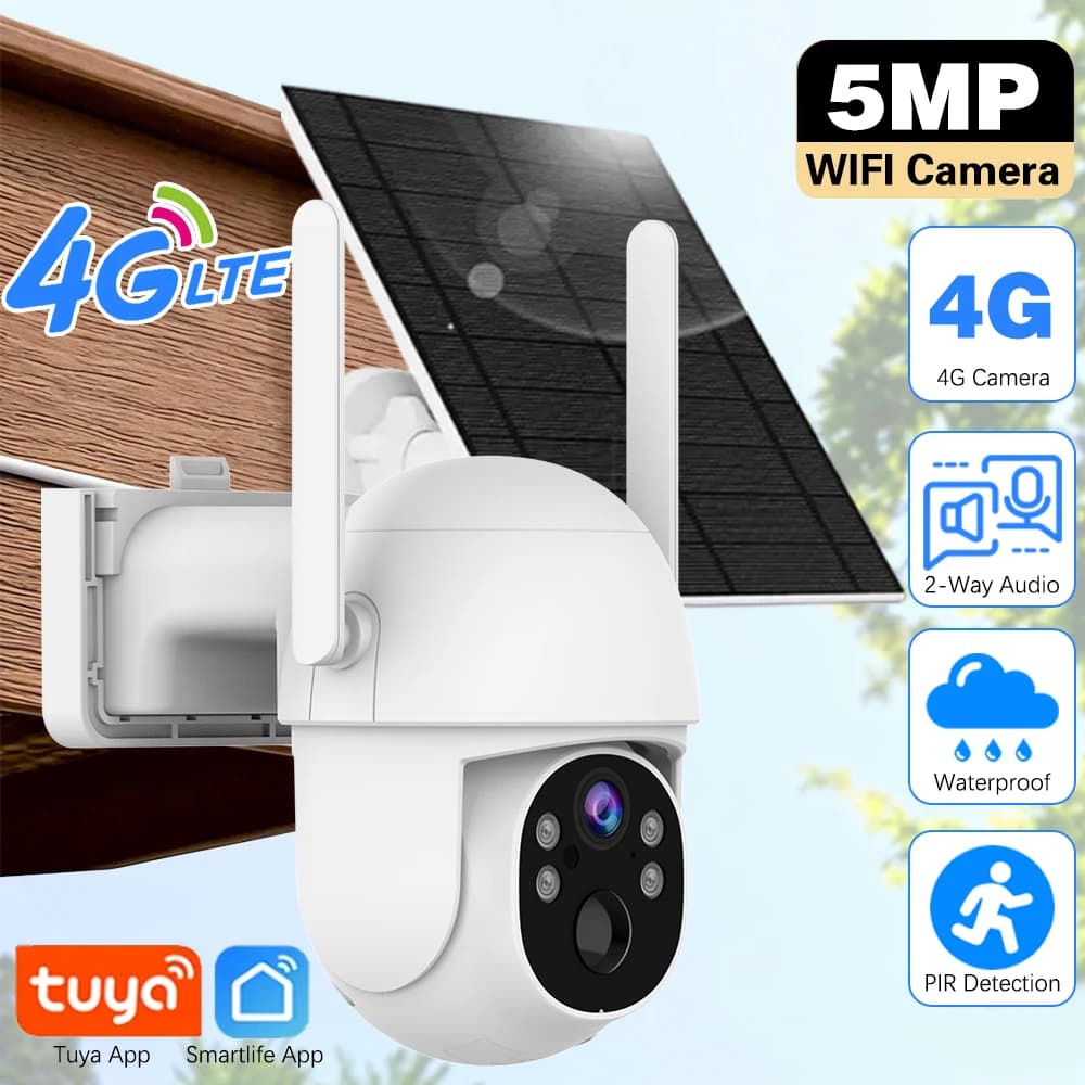 5MP Tuya 4G Un Anno Di Dati Scheda Virtuale di Sorveglianza SmartLife Telecamera di Sicurezza Domestica Solare PTZ IP66 Rilevamento PIR Impermeabile