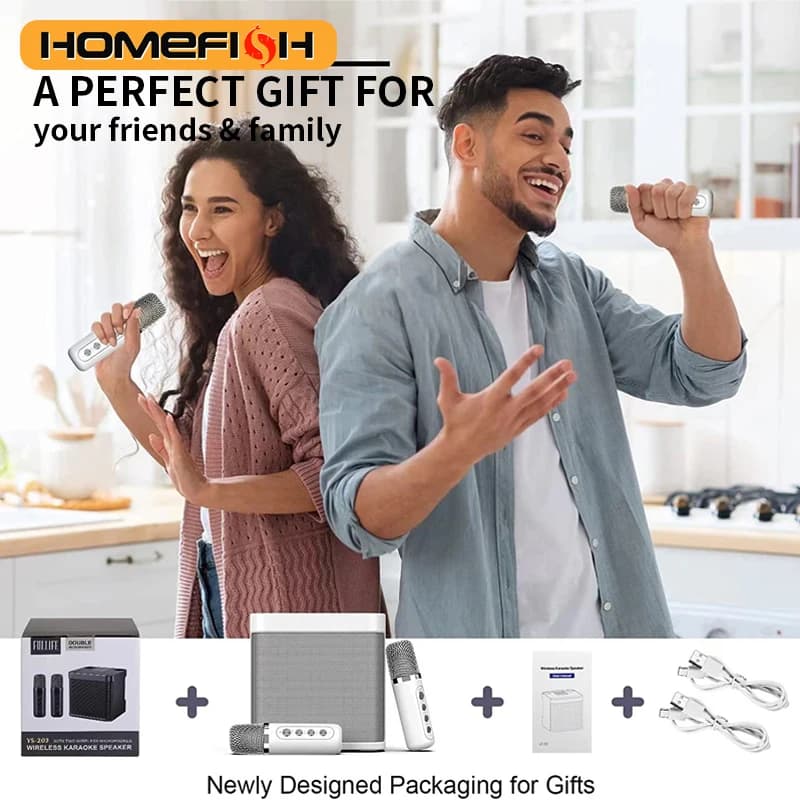 YS203 Altoparlante Bluetooth portatile, macchina all-in-one per karaoke wireless a doppio microfono, altoparlante Bluetooth per feste in famiglia all'aperto