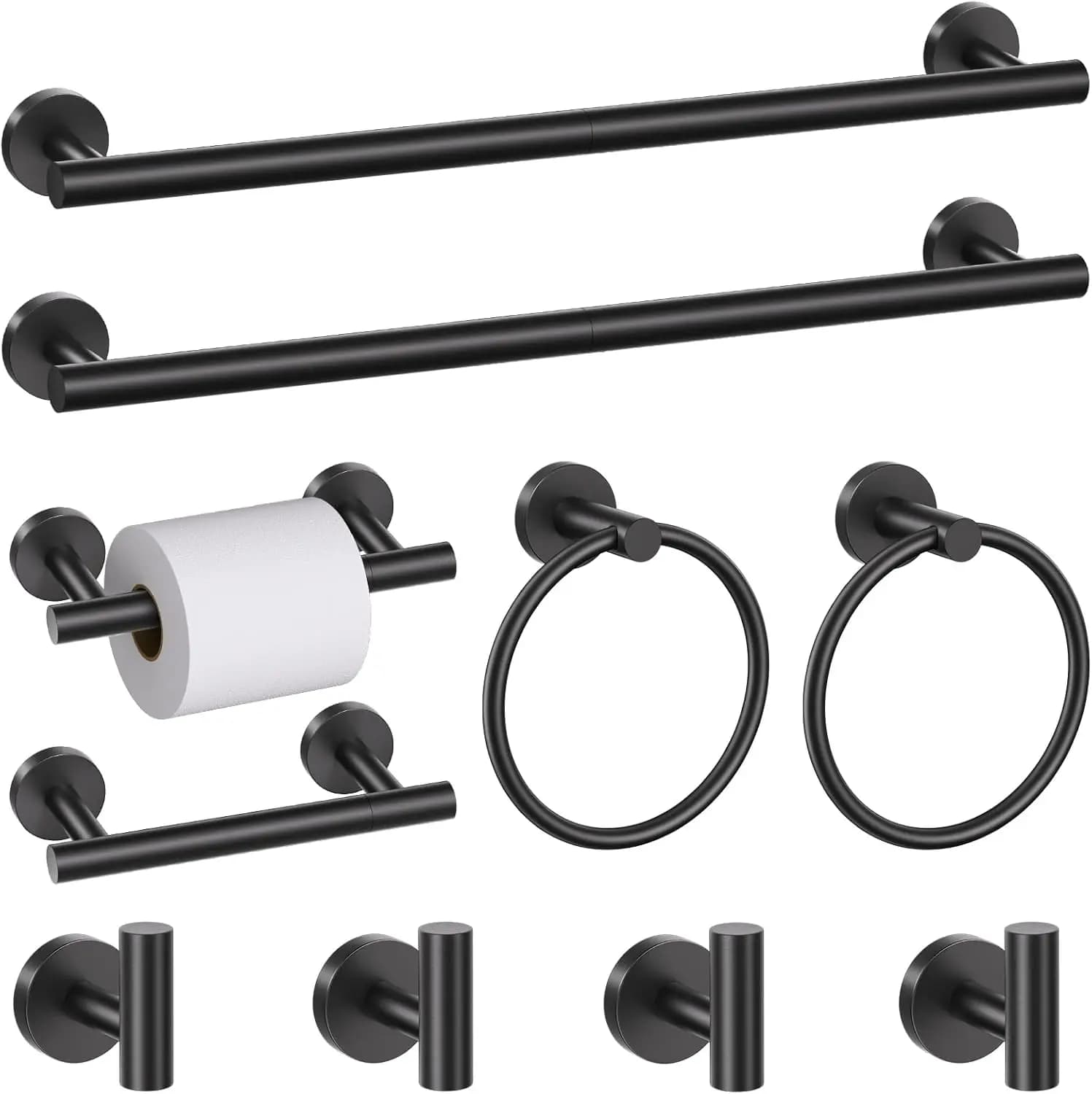 Set di accessori da bagno neri opachi da 10 pezzi: portasciugamani, mensole, porta carta igienica