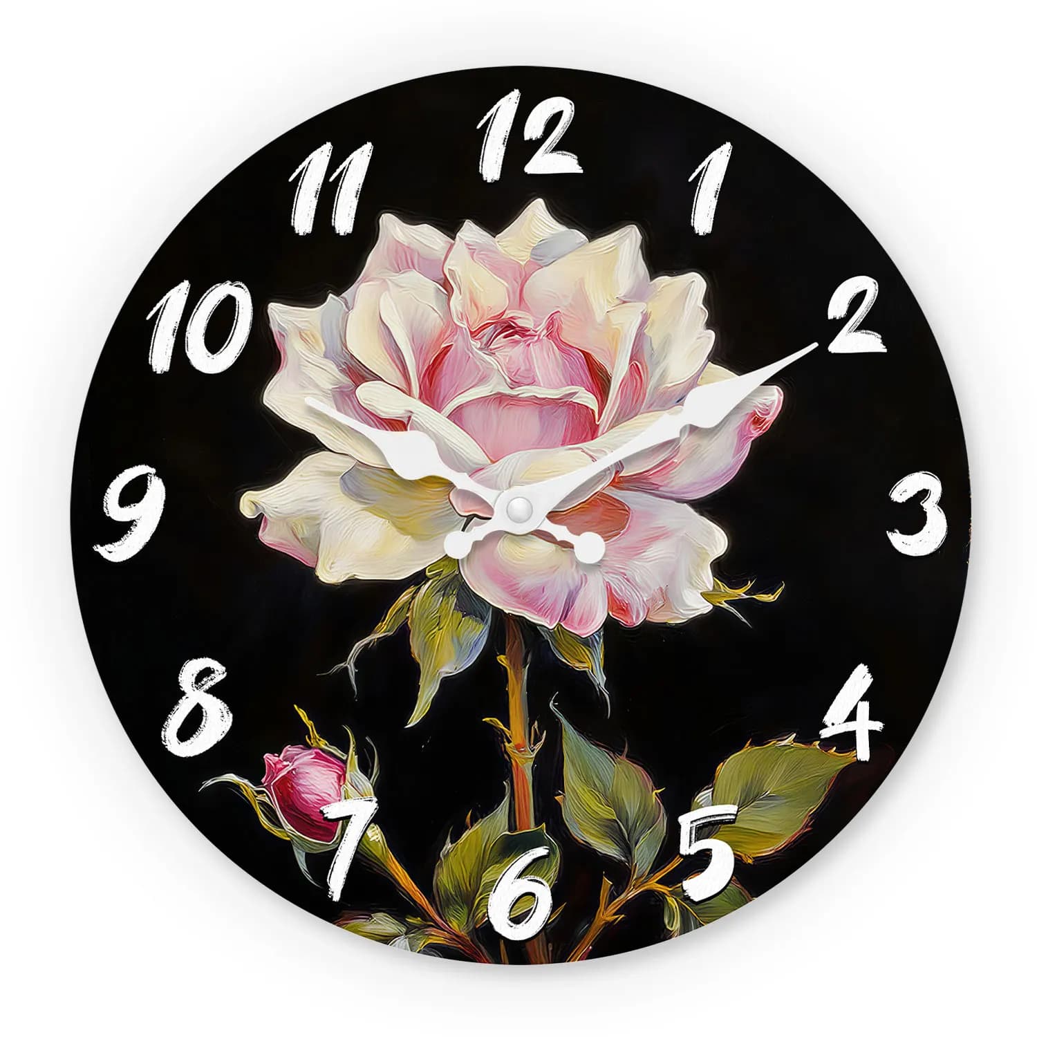 Wooden floral wall clock, 10-16 inch silent wall clock, battery-powered AA, suitable for living room, bedroom, office, (battery not included) (Mother's Day, Easter, early April)