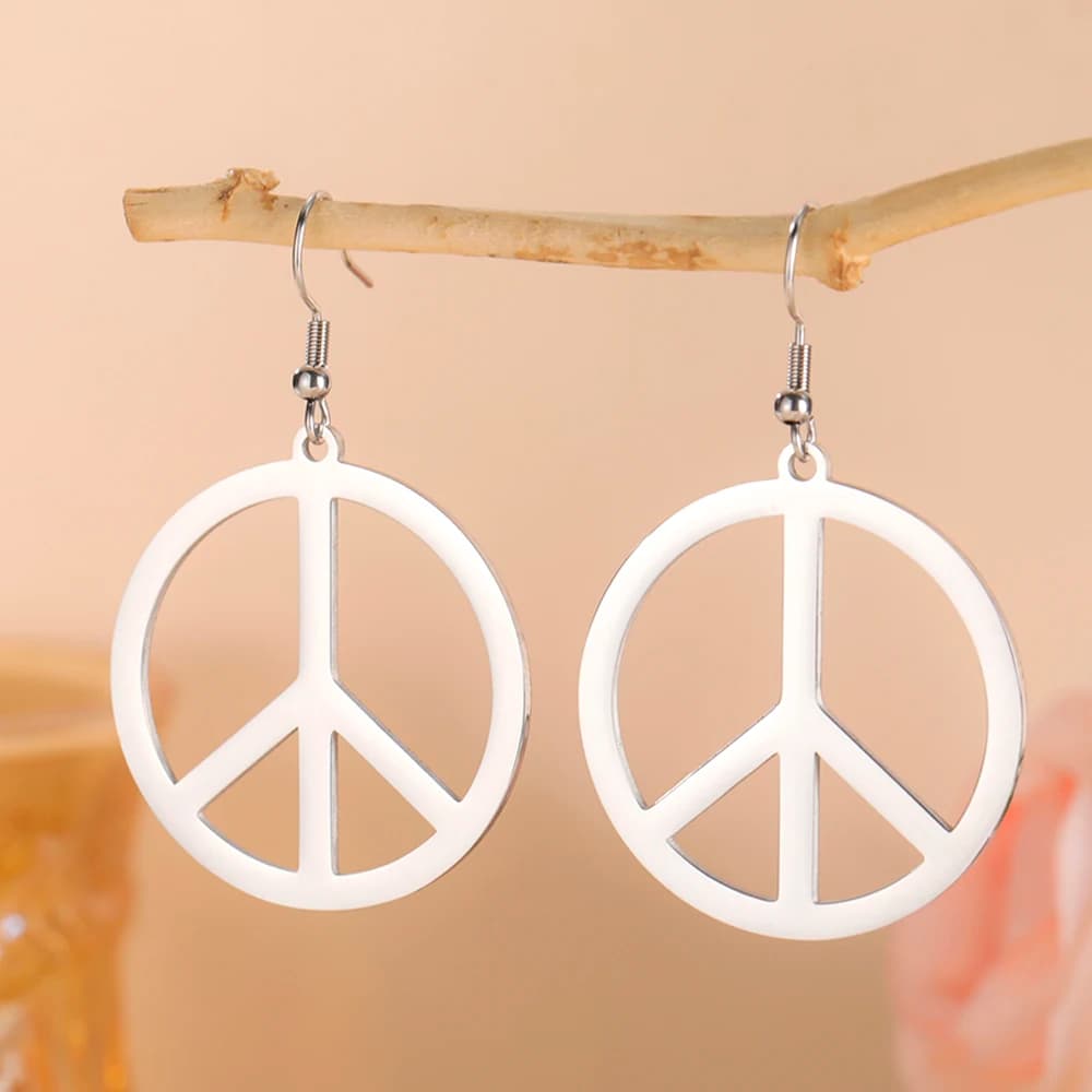 Stainless Steel Peace Sign Symbol Drop Earrings Vintage Amulet Round Geometric Earrings For Women Love Peace Person Jewelry