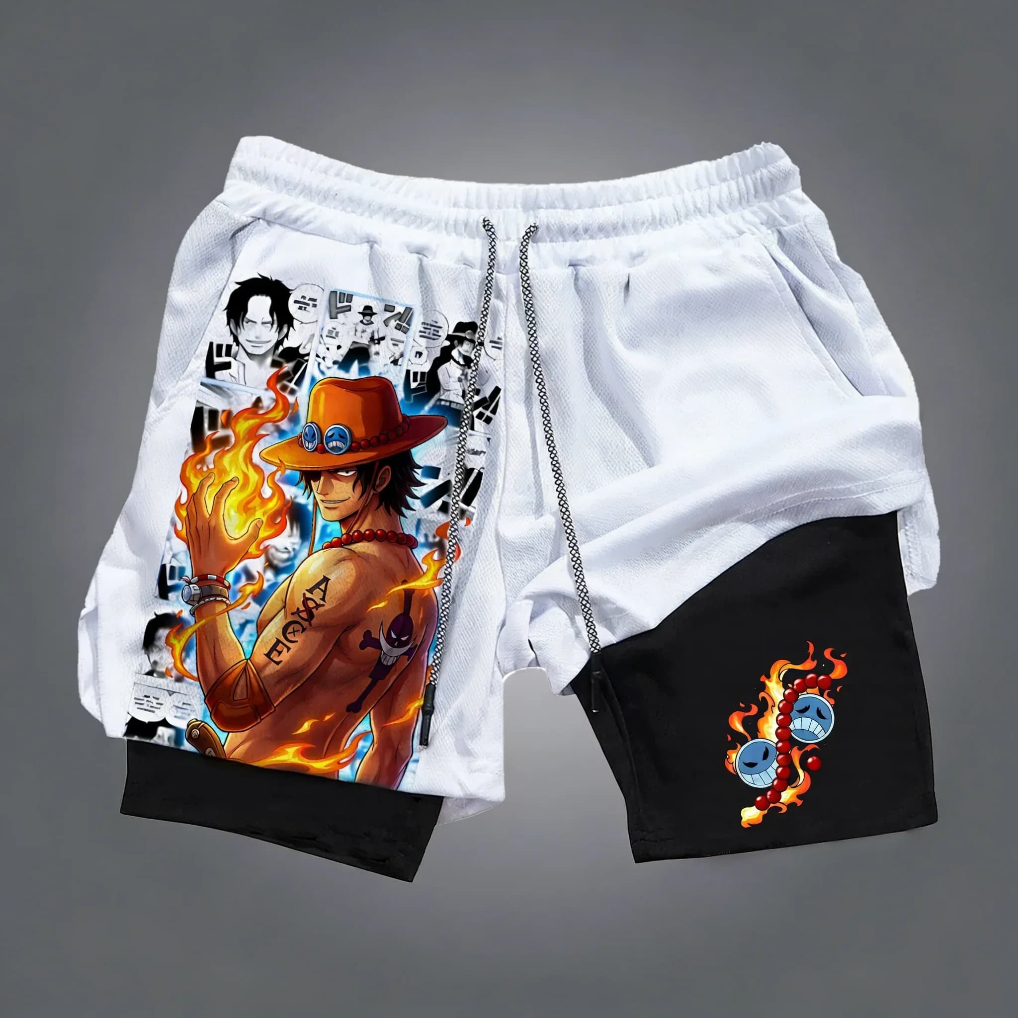 Pantaloncini sportivi stampati ONE PIECE Anime Ace, nuovi pantaloncini estivi unisex Y2K per fitness e nuoto, ad asciugatura rapida e traspiranti, 2 in 1