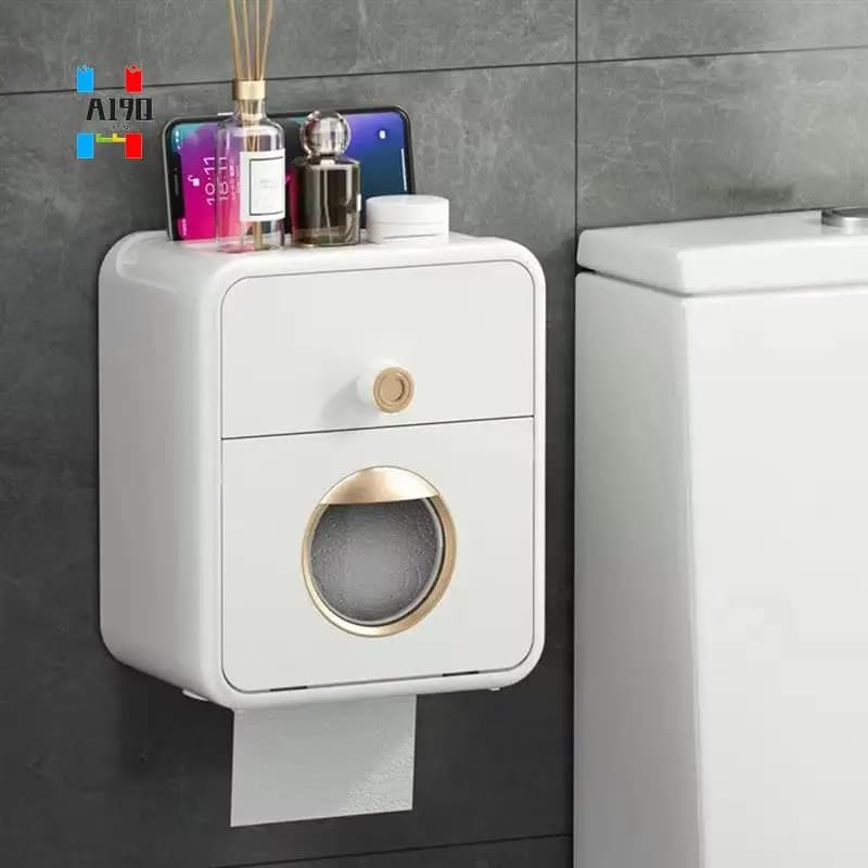 A19Q-Porta carta igienica impermeabile, scatola porta fazzoletti montata a parete, organizer per rotoli per accessori da bagno