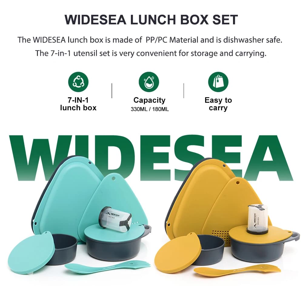 Set da pranzo da campeggio WIDESEA 7 in 1 in PP con ciotole, cucchiaio e forchetta, bottiglia per condimenti, leggero, senza BPA, per viaggi all'aperto