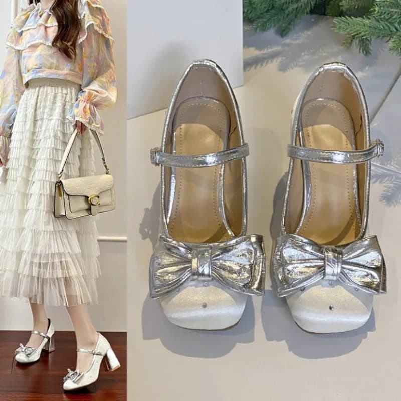 Scarpe da Donna Stile Lolita 2026 con Tacco Alto e Design a Fiocco, Ideali per Estate, Primavera e Autunno