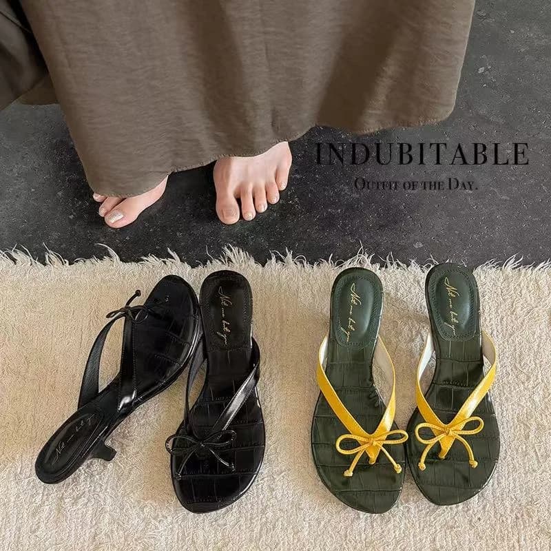 2026 new summer women sandals natural leather 22-25cm cowhide+pigskin split toe butterfly-knot mules high heel women slippers