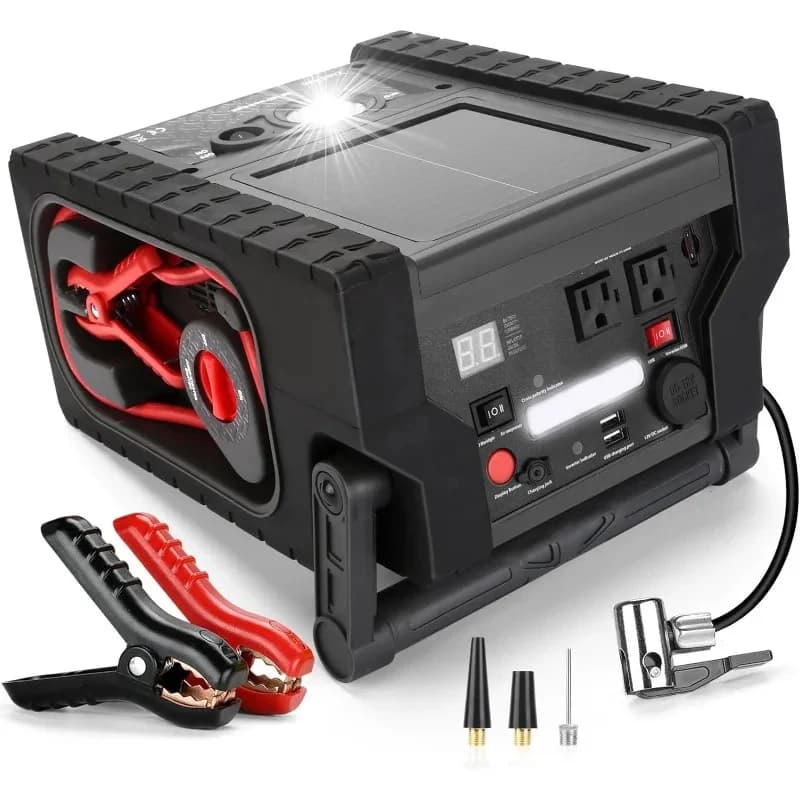 Stazione di Alimentazione Multifunzione – Avviatore d'Emergenza, Compressore, Batteria per Auto, Inverter a Onda Sinusoidale, Uso Auto e Outdoor