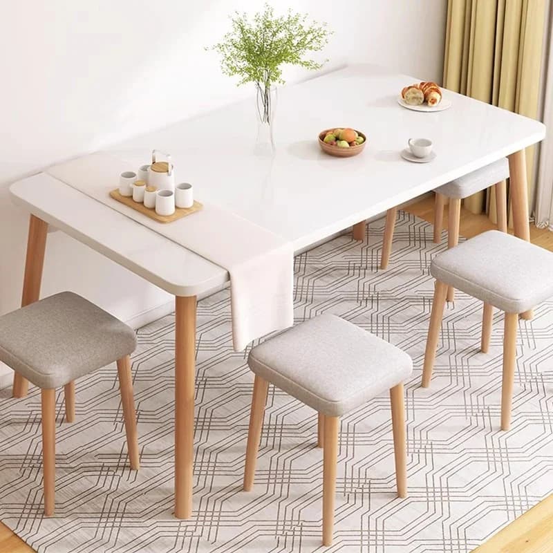 ​ Tavolo da pranzo rettangolare commerciale moderno e minimalista in stile nordico con gambe in legno massello durevole per il ristorante dell'home office