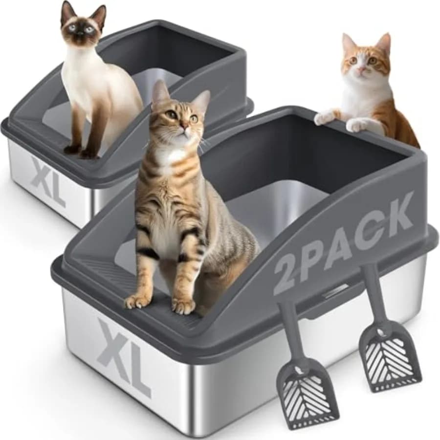 2 Pack Stainless Steel Litter Box XL Enclosed Cat Litter Boxes with Lid for Big Cats and Multi-Cats High Sided, Anti-Urine Leak