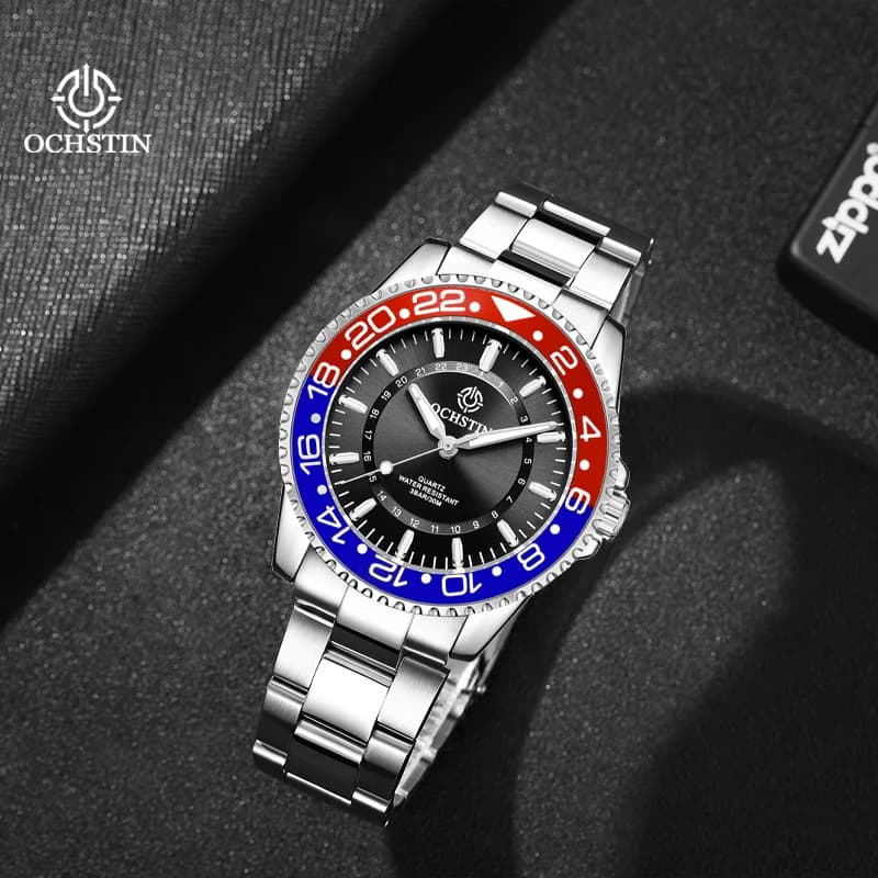 OCHSTIN Man Casual Original Design Quartz Watch Men's Durable Sturdy Steel Strap Rugged Wear-resistant Crystal Gentleman Clock