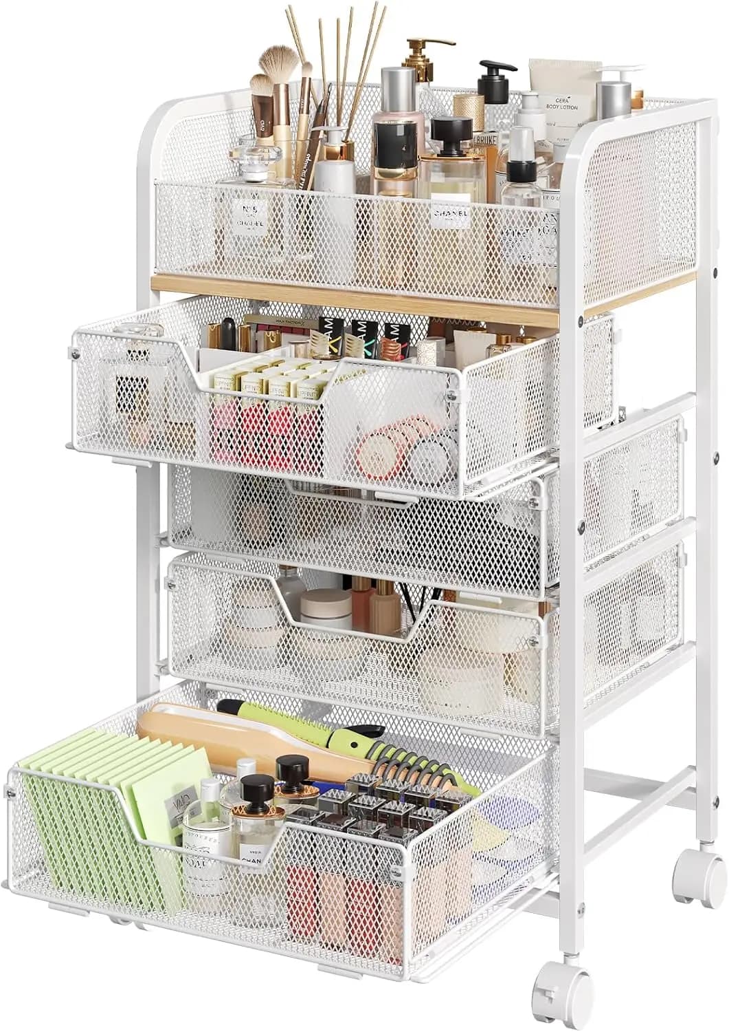 Large White Organizing Trolley for Cheats with 4 Cosmetic Drawers, Perfumes and Nail Polishes