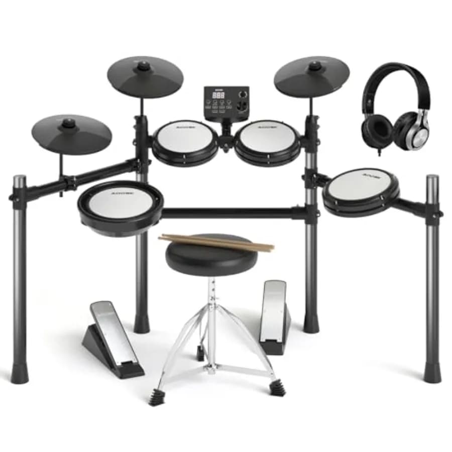 Electric Drum Set with Quiet Mesh Pads, Electronic Drum for Beginner, USB MIDI, Throne, Headphones, Sticks, Included 15 Kits an
