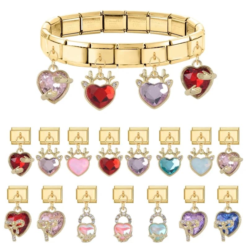 Moda cuore fiocco amore serratura ciondolo colorato collegamenti con ciondoli italiani misura bracciale in acciaio inossidabile da 9 mm donne fai da te creazione di gioielli regali