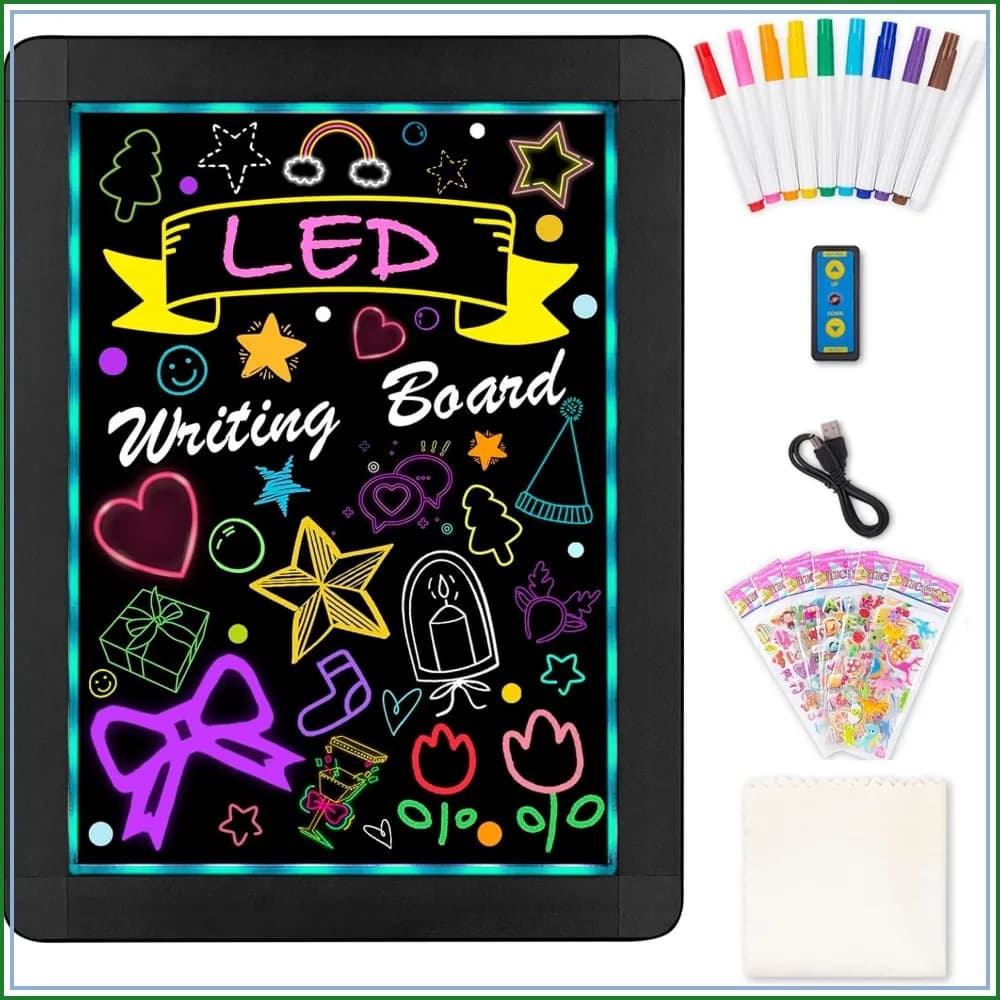 Led Magic Glow Board 16x12 Illuminated Erasable Neon Sign Tablet with 10 Fluorescent Markers for Shop Cafe Bar Wedding Decoration