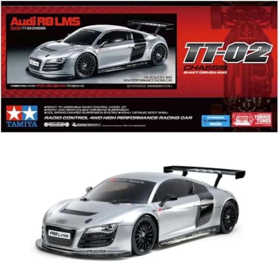 47517 1:10 RC Audi R8 LMS 2008 TT-02 Auto Telecomandata Verniciata, Modello di Veicolo per Assemblaggio, Kit RC Non Verniciato
