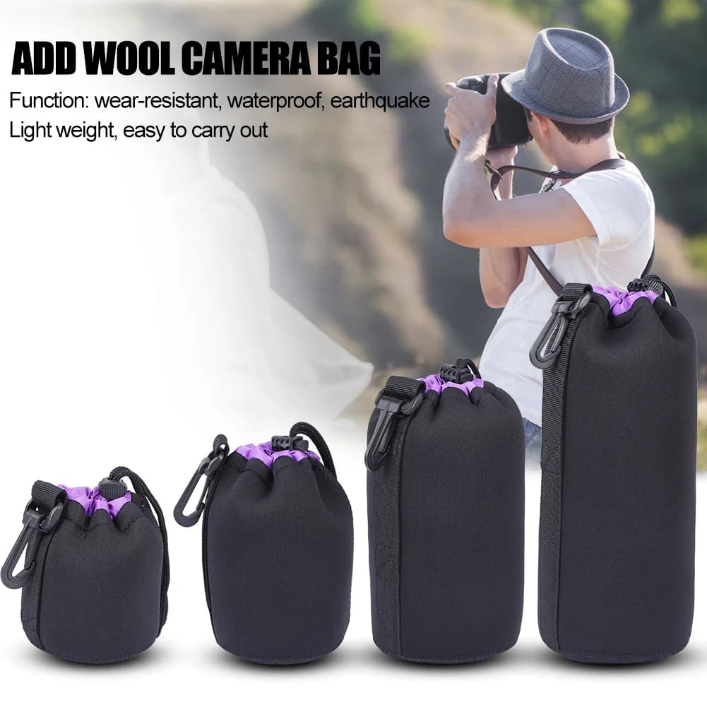 Custodia impermeabile per obiettivo fotocamera Borsa protettiva morbida per obiettivo portatile DSLR leggera antiurto con coulisse