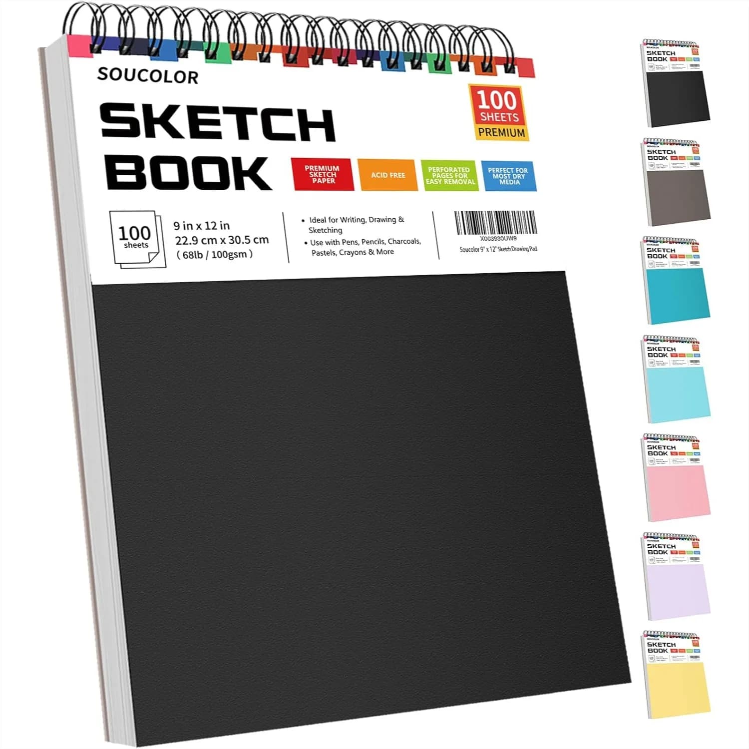 9x12 Sketch Book, 100 Sheets Top Spiral Bound Sketchpad with Thick Drawing Paper for Kids Adults Artists