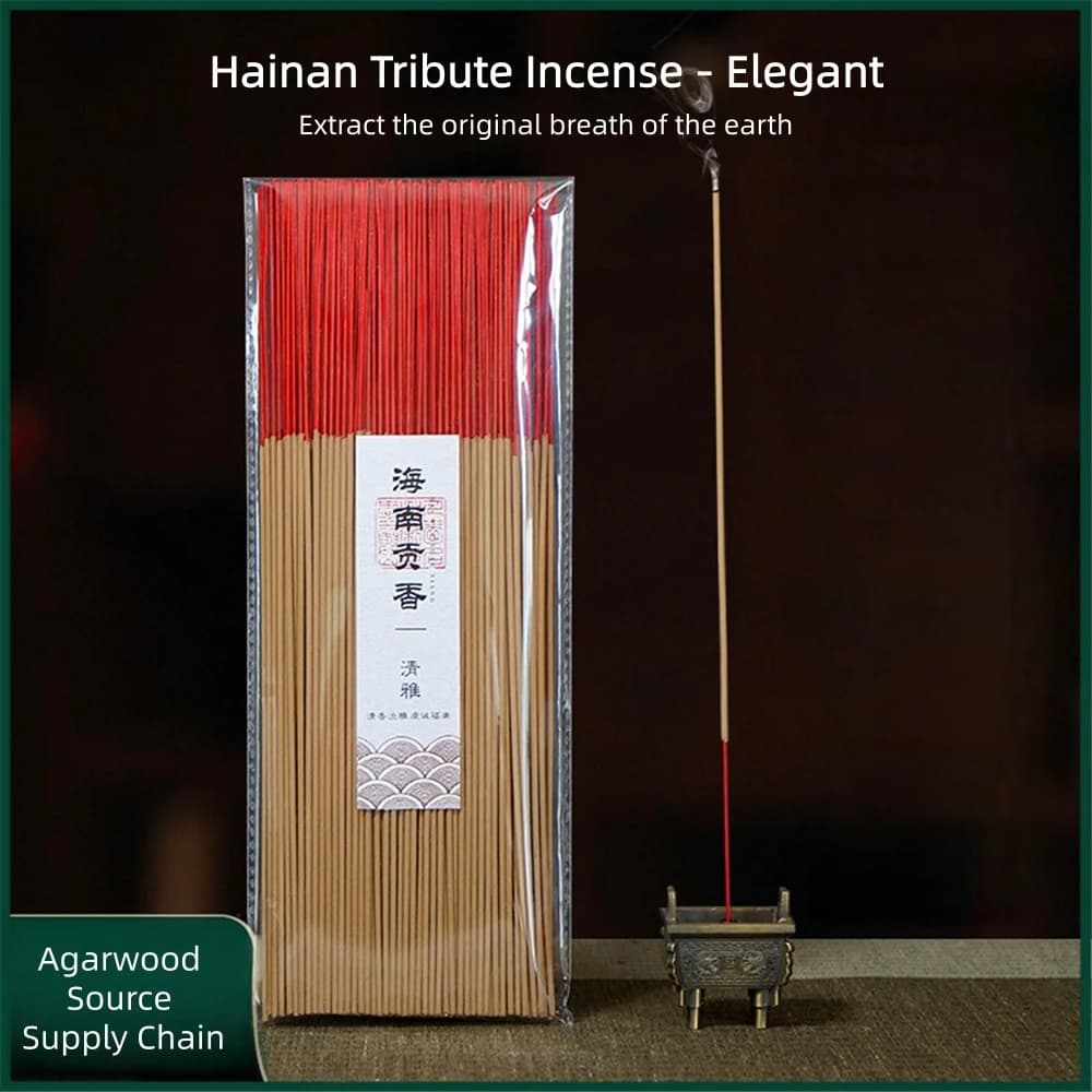Hainan Agarwood Tribute Bamboo Stick Incenso per il culto del Buddha, senza sostanze chimiche, elegante profumo morbido, ideale per i rituali buddisti