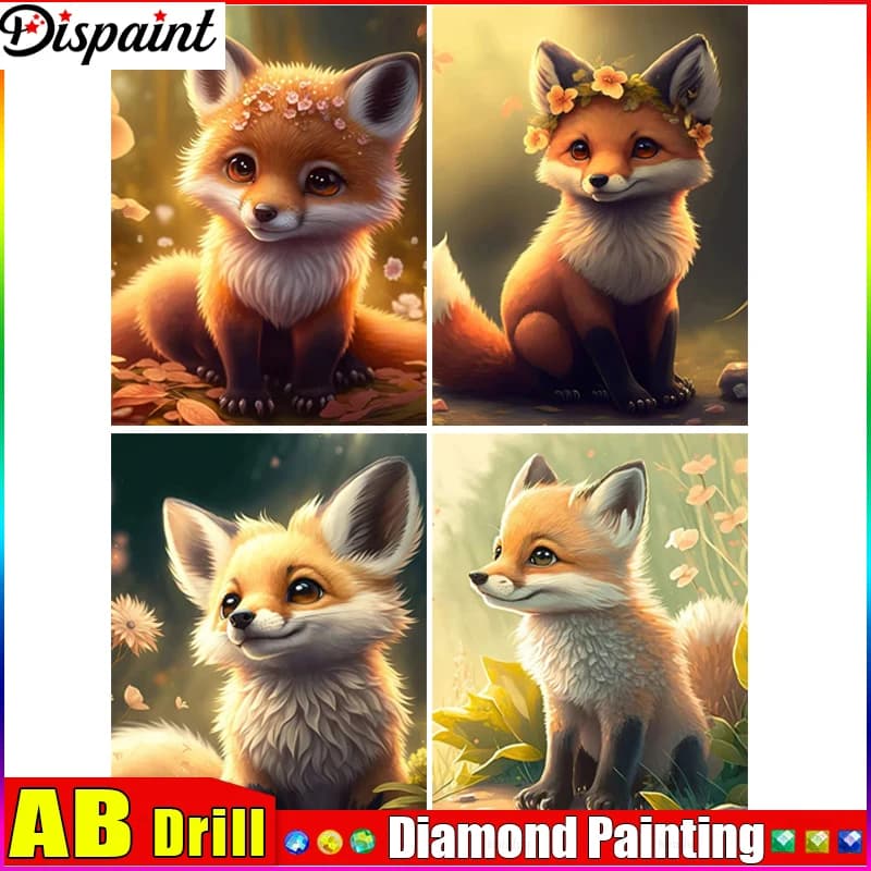 Dispaint AB Full Drill Diamond Painting "Fox Animal" DIY Picture Of Rhinestone 5D Diamond Embroidery Cross Stitch Decor