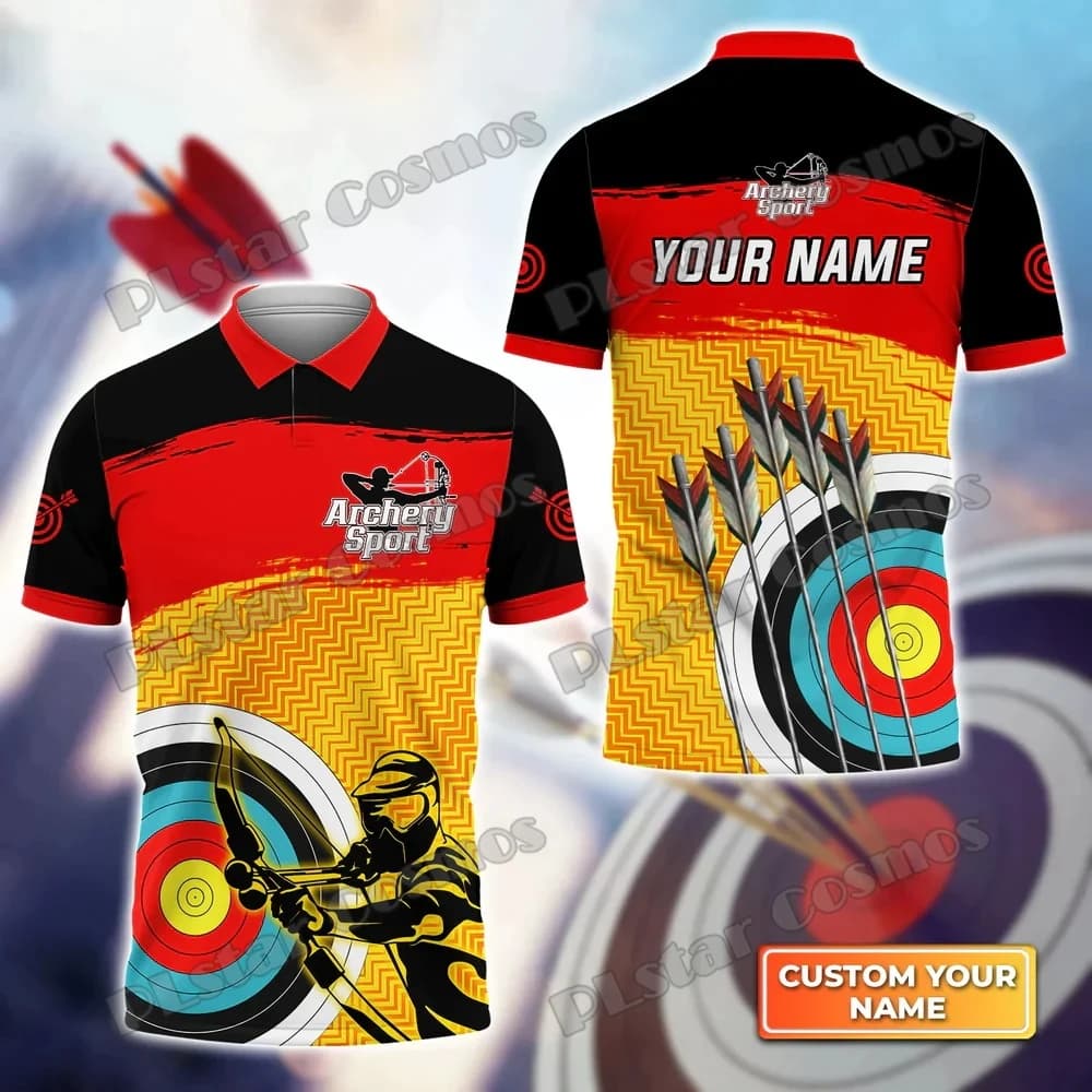 PLstar Cosmos Archer Tiro con l'arco Bersaglio Nome personalizzato Stampa 3D Polo da uomo Camicia estiva a maniche corte Regalo per Archer POL-57