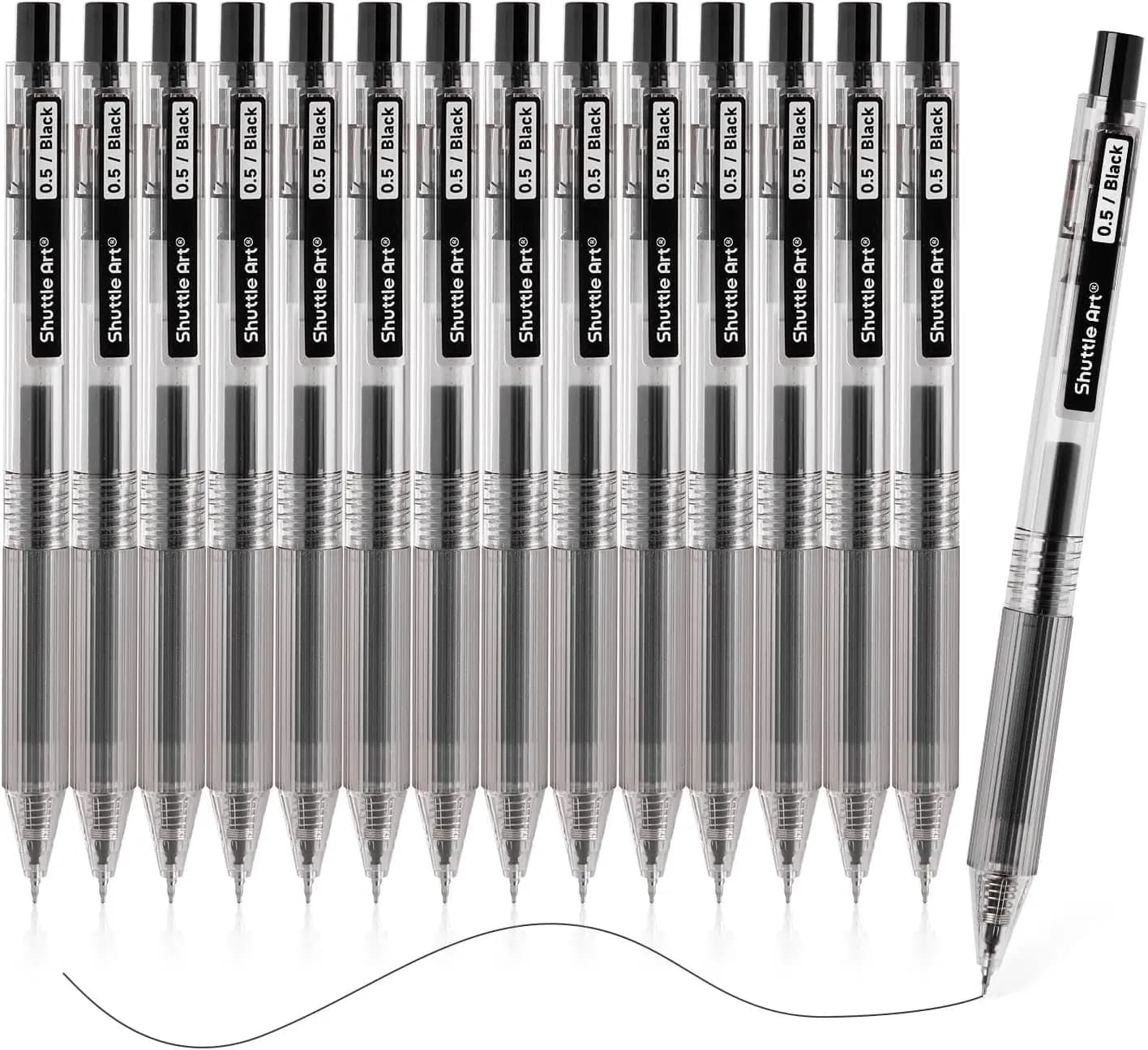 Penne Gel Nere, Confezione da 15, Retrattili, Punta Fine 0.5mm, Asciugatura Rapida, Impermeabili, Scrittura Fluida per Ufficio, Scuola, Casa