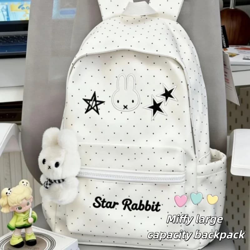 Miffy Large-Capacity Lightweight Travel Backpack, Cute High-Aesthetic Korean-Style Polka Dot Daypack